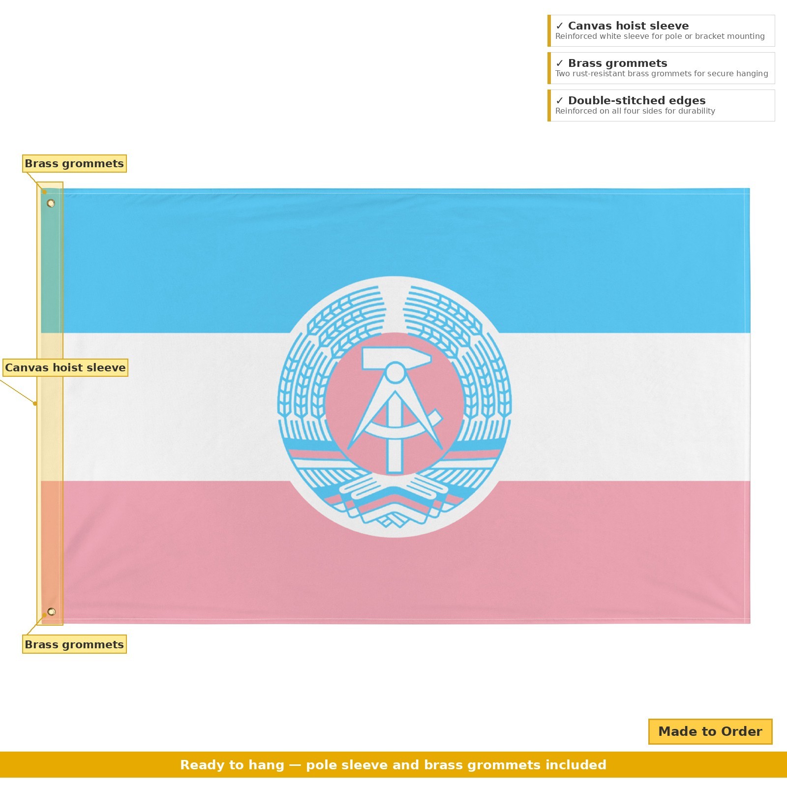 Trans Transgender Pride East German GDR Flag 3x5 ft | LGBTQ+ Socialist
