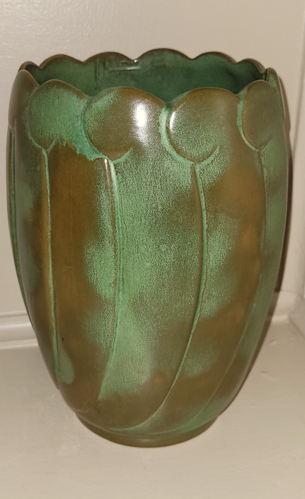 Frankoma Pottery 1940's Art Deco Green Scalloped Vase