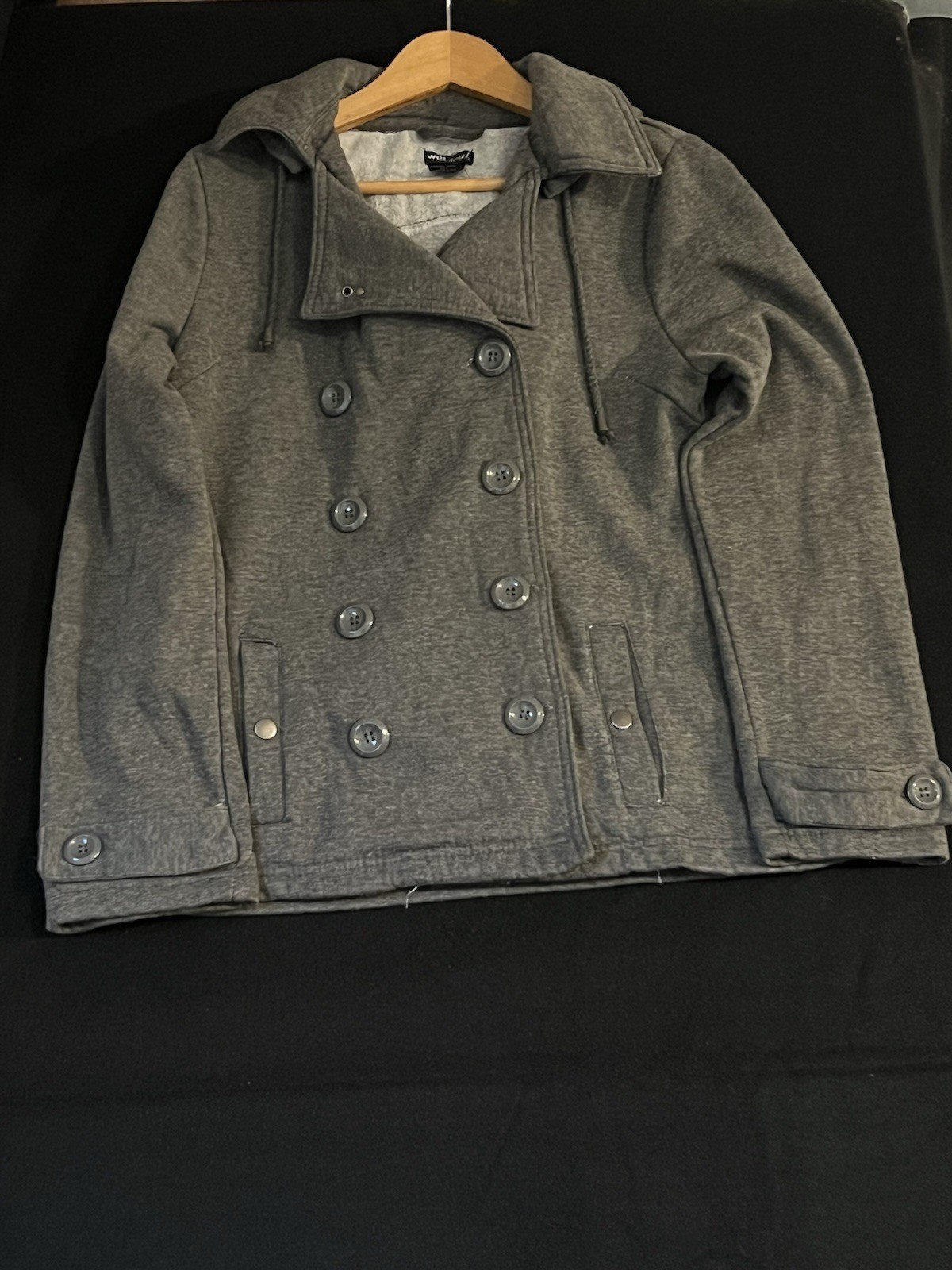 Wet Seal Women’s Gray Doyble Breasted Hooded Peacoat Jacket Size XL