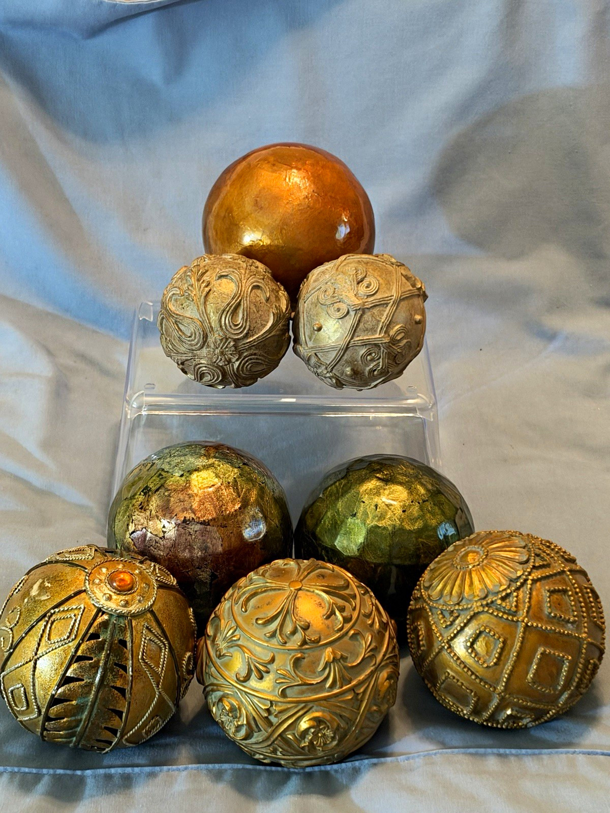 Vintage 1990s Pier 1 Imports Decorative Orbs Set of 8 Gold Green Bronze