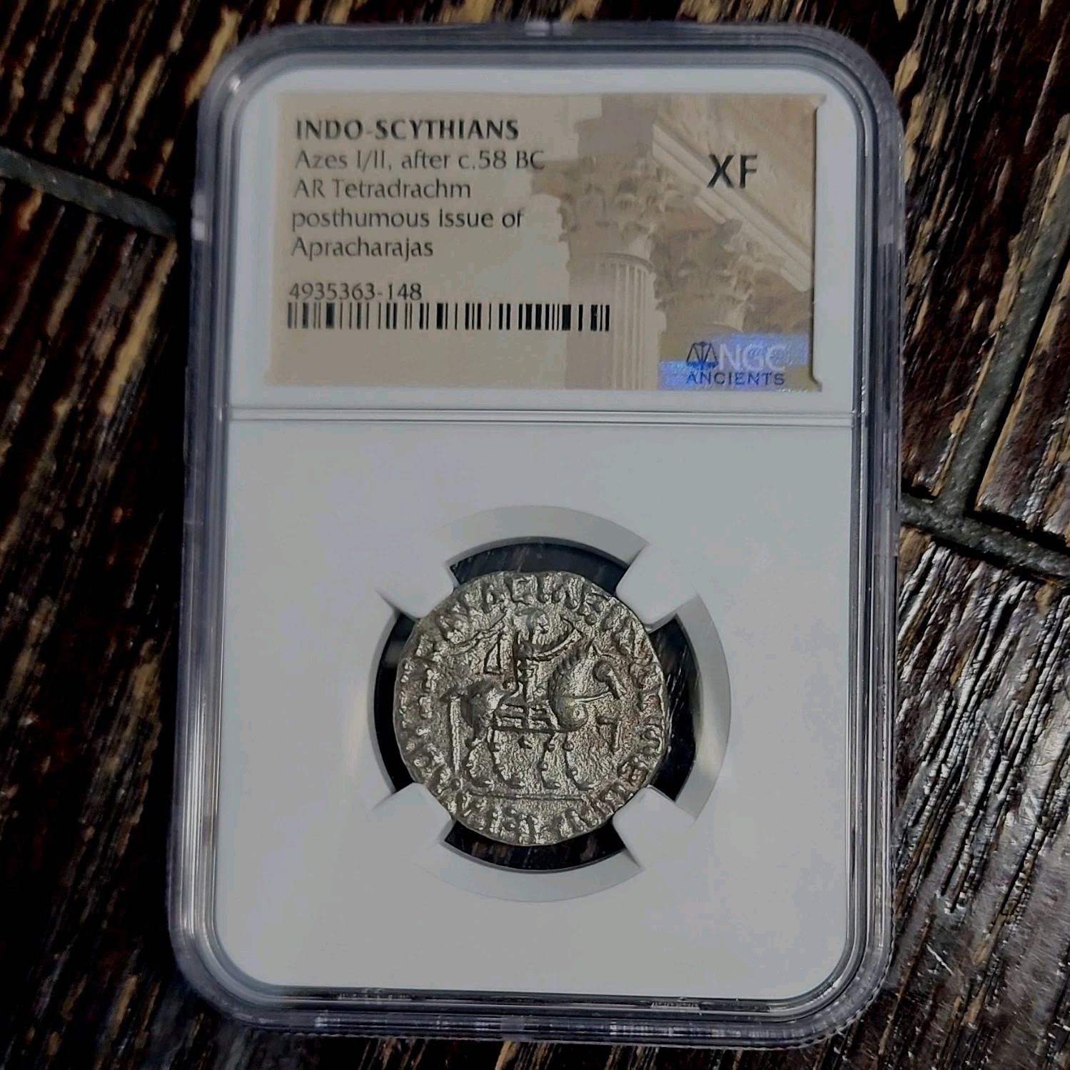 Indo-Scythians Azes I/II AR Silver Tetradrachm c.58 BC Apracharajas NGC XF Indo-Scythians Azes I/II AR Silver Tetradrachm c.58 BC Apracharajas NGC XF