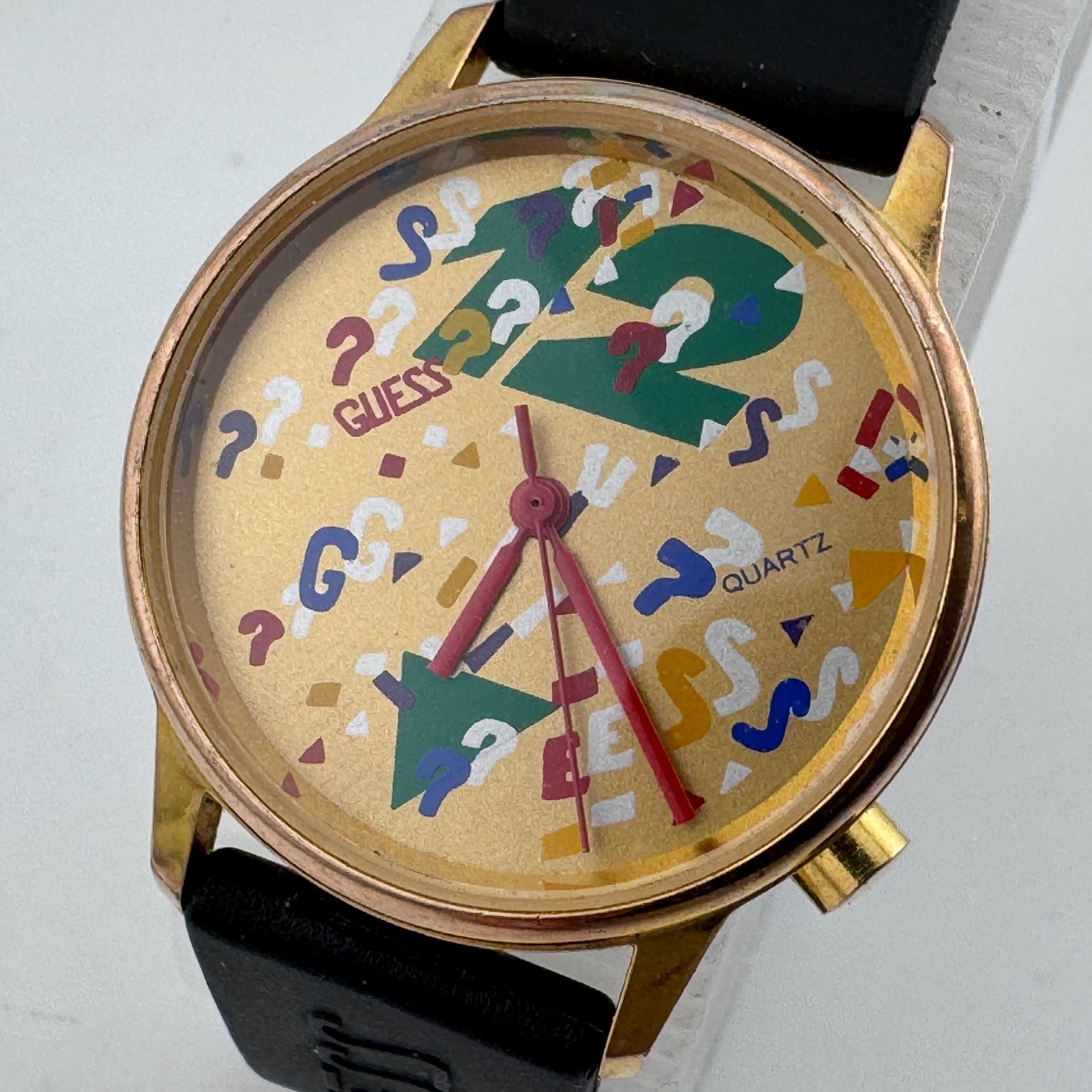 VTG 1987 Guess Quartz Watch Unisex Gold Tone Rubber Analog ~ For Parts Repair