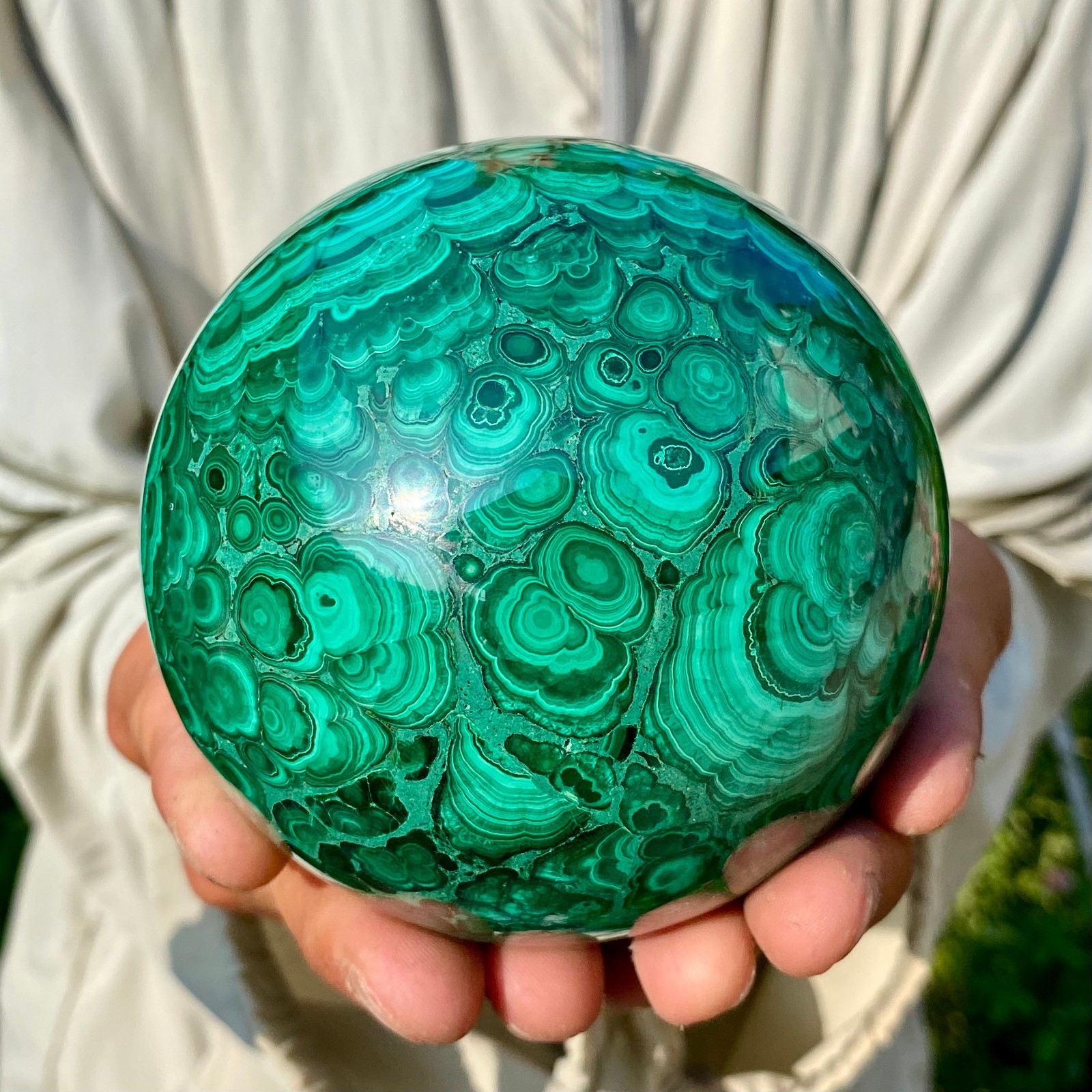 3.39LB Rare Natural Malachite quartz hand Carved sphere Crystal Healing Gem ball