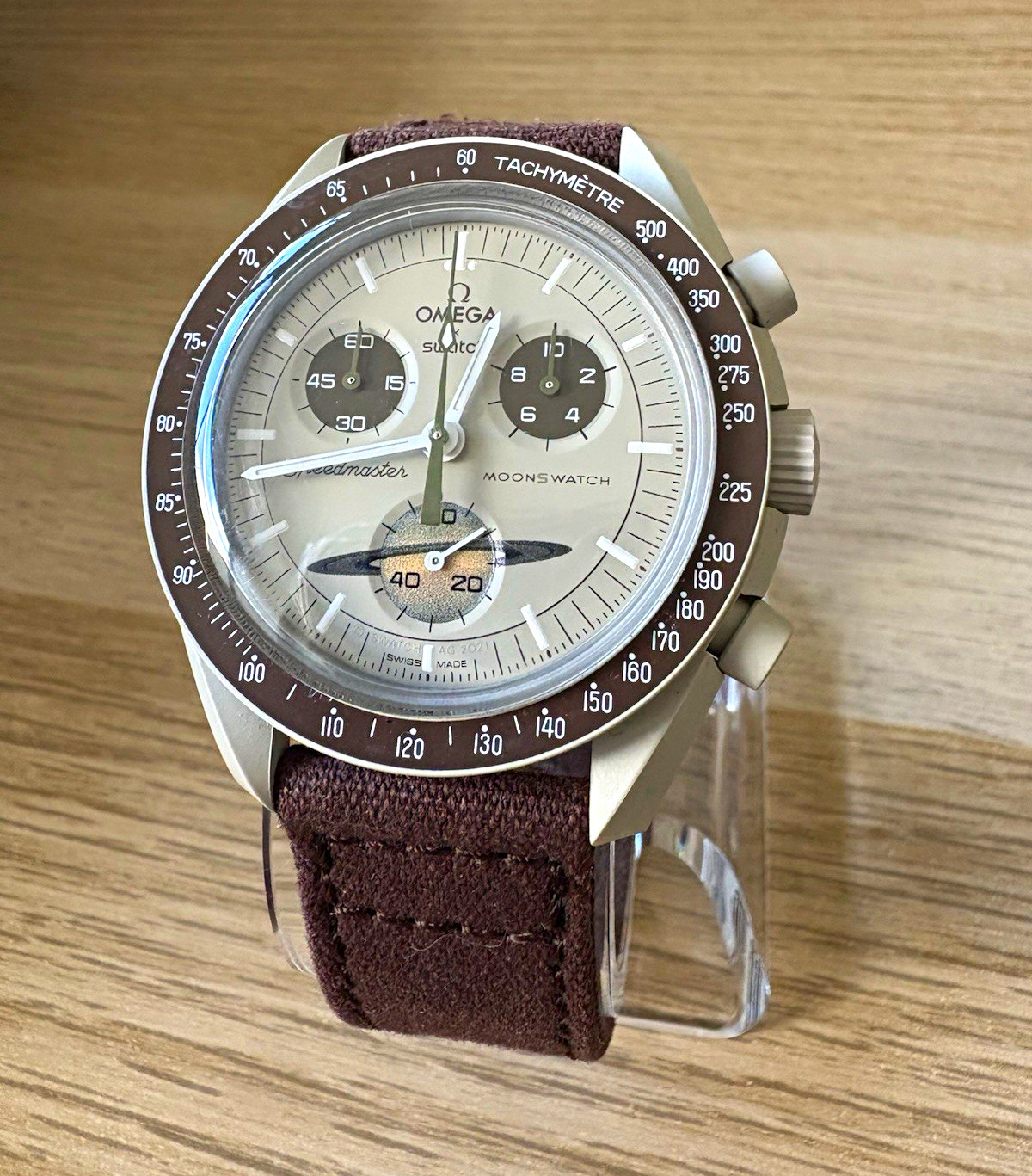 Omega x Swatch MoonSwatch Mission to Saturn BioCeramic Quartz 42mm Chrono w/ Box Omega x Swatch MoonSwatch Mission to Saturn BioCeramic Quartz 42mm Chrono w/ Box