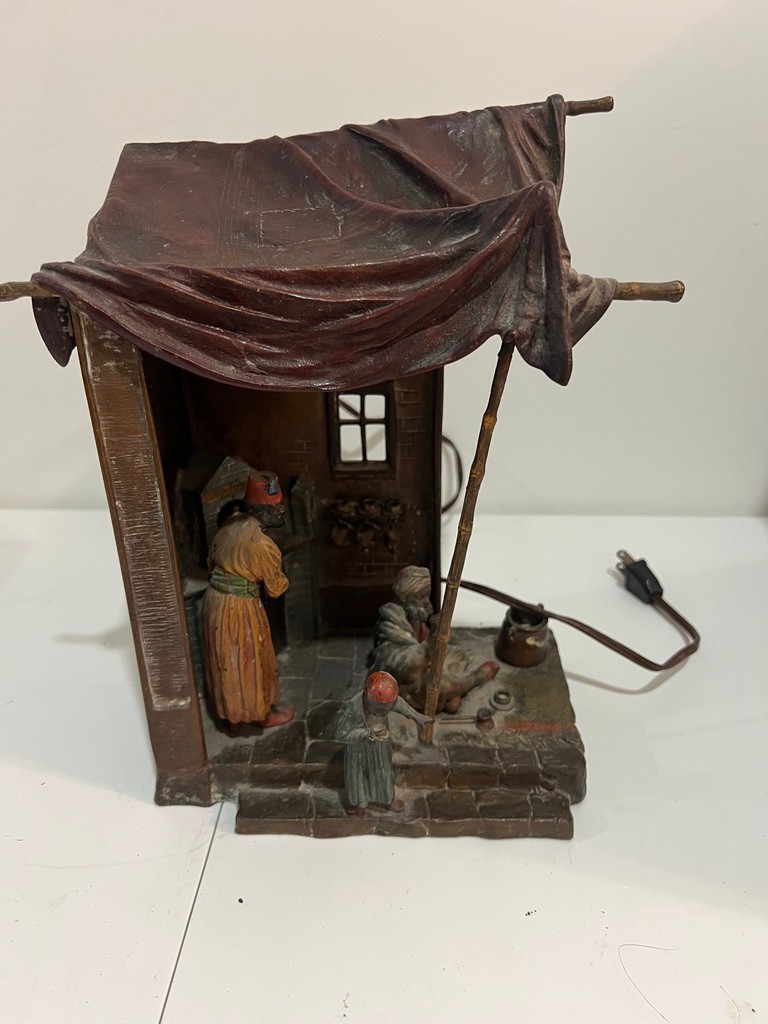 antique Franz Bergman bronze figurine light lamp arab coffee tent lamp