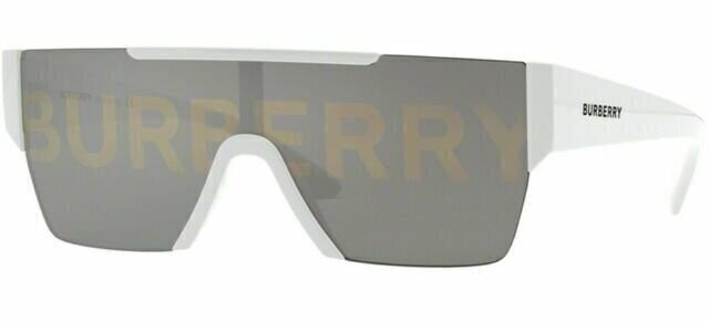 Burberry BE 4291 3007/H White Plastic Rectangle Sunglasses Gold Burberry Logo