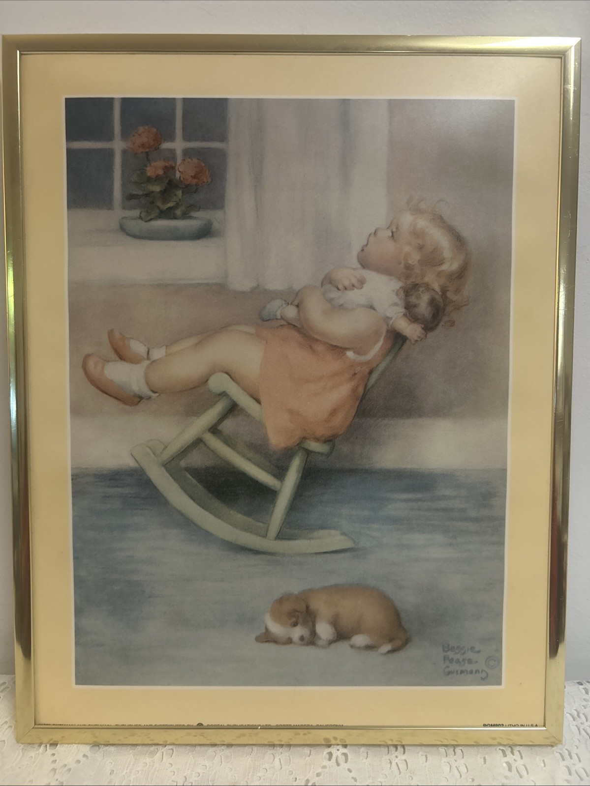 Vintage Bessie Pease Gutmann The Lullaby Framed Lithograph 11” X 14” Doll Puppy Vintage Bessie Pease Gutmann The Lullaby Framed Lithograph 11” X 14” Doll Puppy