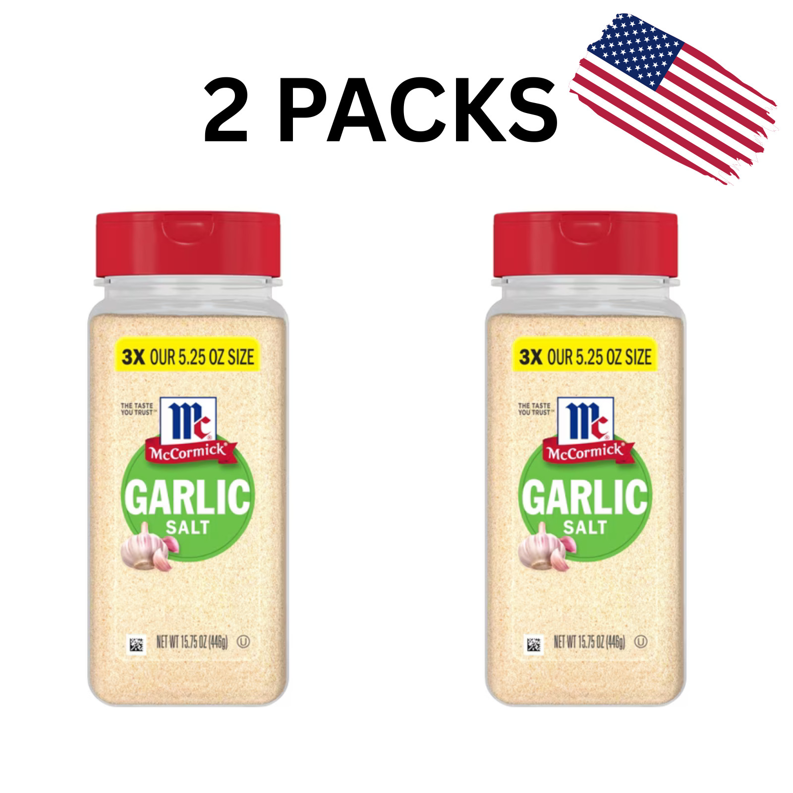 Pack of 2 McCormick Non-GMO Kosher Garlic Salt Seasoning 15.75 oz Bottle Spice