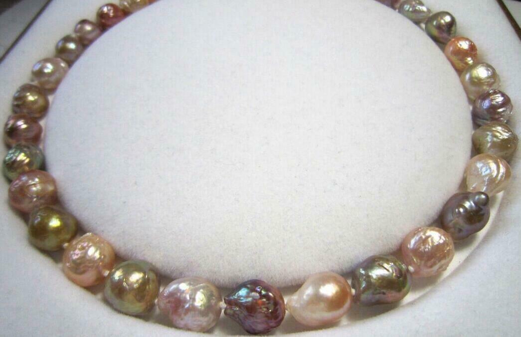 Huge 12-15mm Genuine Natural South Sea MultiColor Baroque Pearl Necklace 18\