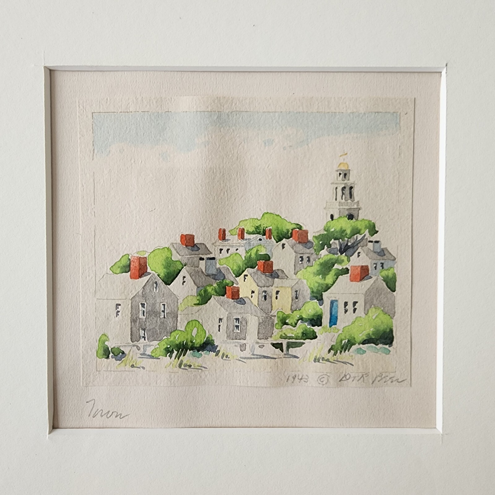 Authentic Period 1943 Watercolor By Doris & Richard Beer Of Nantucket Framed...