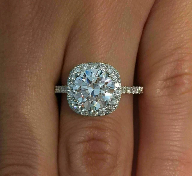3Ct Lab Created Round Cut Diamond Halo Engagement Ring 14K White Gold Plated