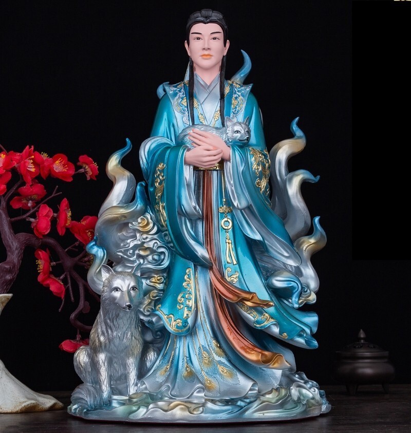 Chinese 9 Tailed Fox Fairy Man Statue Couple Marriage Love Boy Feng Shui Home