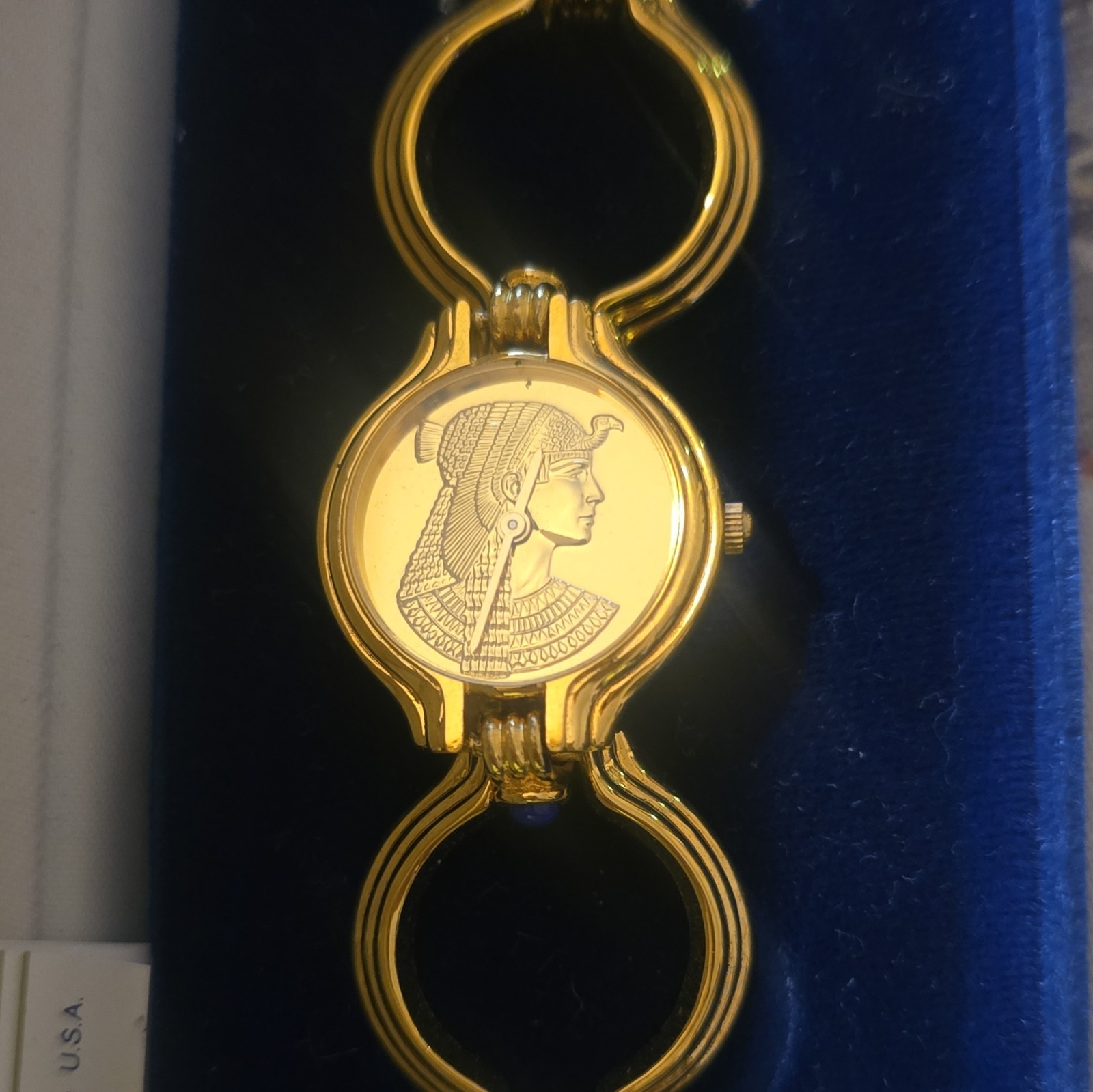 RARE VTG FRANKLIN MINT CLEOPATRA BRACELET WATCH 22K YELLOW GOLD PLATED W/BOX RARE VTG FRANKLIN MINT CLEOPATRA BRACELET WATCH 22K YELLOW GOLD PLATED W/BOX