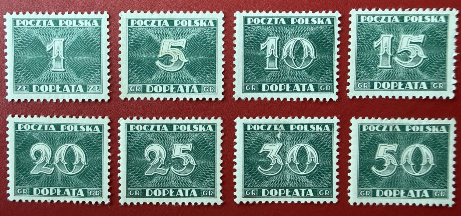 Poland 1938 - 1939 Postage Due Stamps Sc# J95-J102 Cpl Set 8, Mint Hinged (*) Poland 1938 - 1939 Postage Due Stamps Sc# J95-J102 Cpl Set 8, Mint Hinged (*)