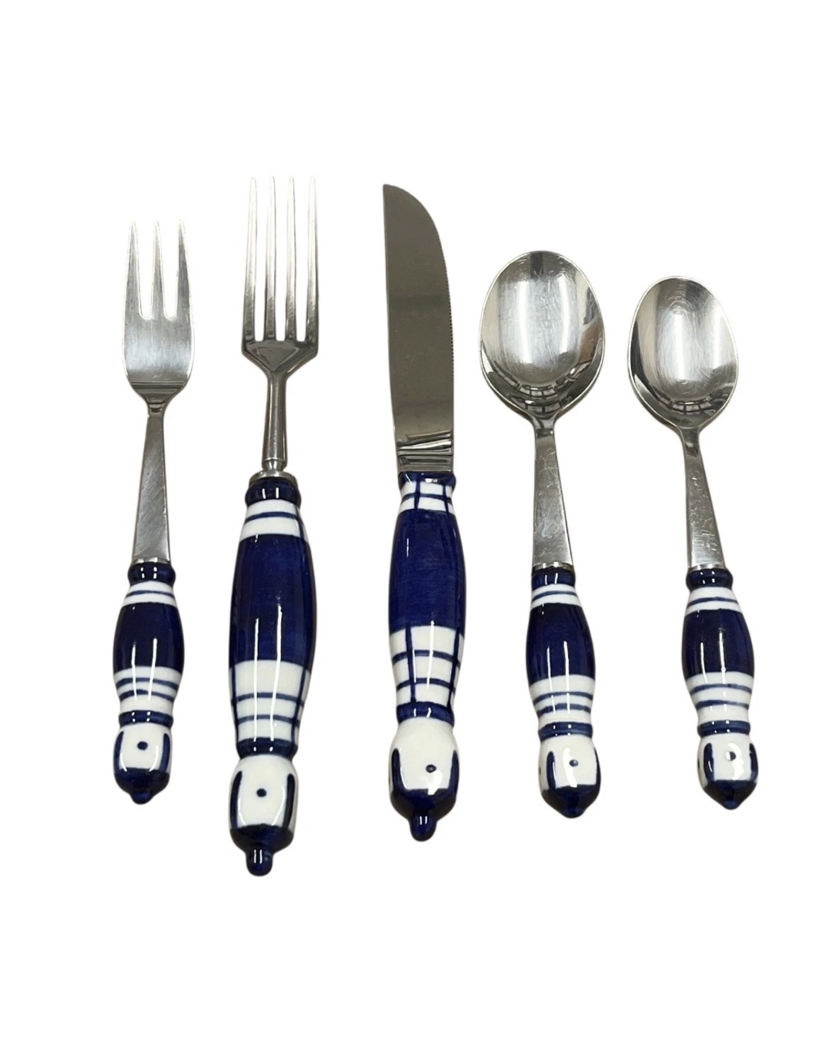 Rosenthal 5 pc Grill Blue Place Setting Stainless Porcelain Flatware Silverware Rosenthal 5 pc Grill Blue Place Setting Stainless Porcelain Flatware Silverware