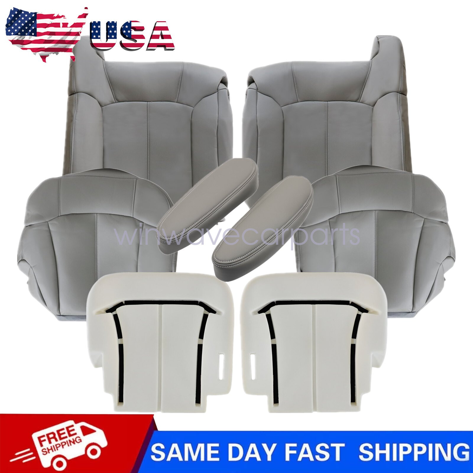 For 1999-2002 Chevy Silverado Driver & Passenger Seat Cover & Foam Cushion Gray