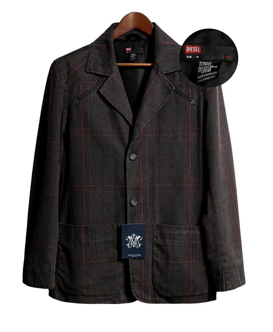 Diesel Blazer Mens Large Brown Red Plaid Jaan Murtaja Archive Y2K Coat Triblend