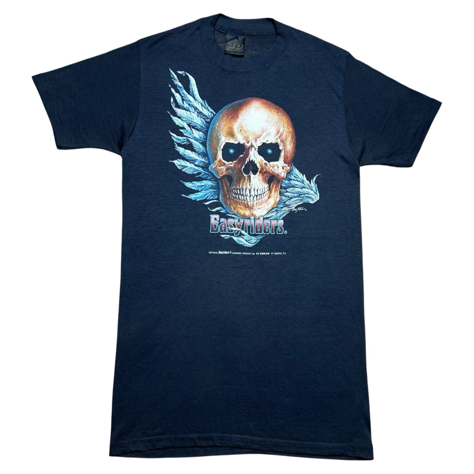 Vintage 1986 Easyriders Skull 3D Emblem Harley Davidson Biker T-Shirt Sz M