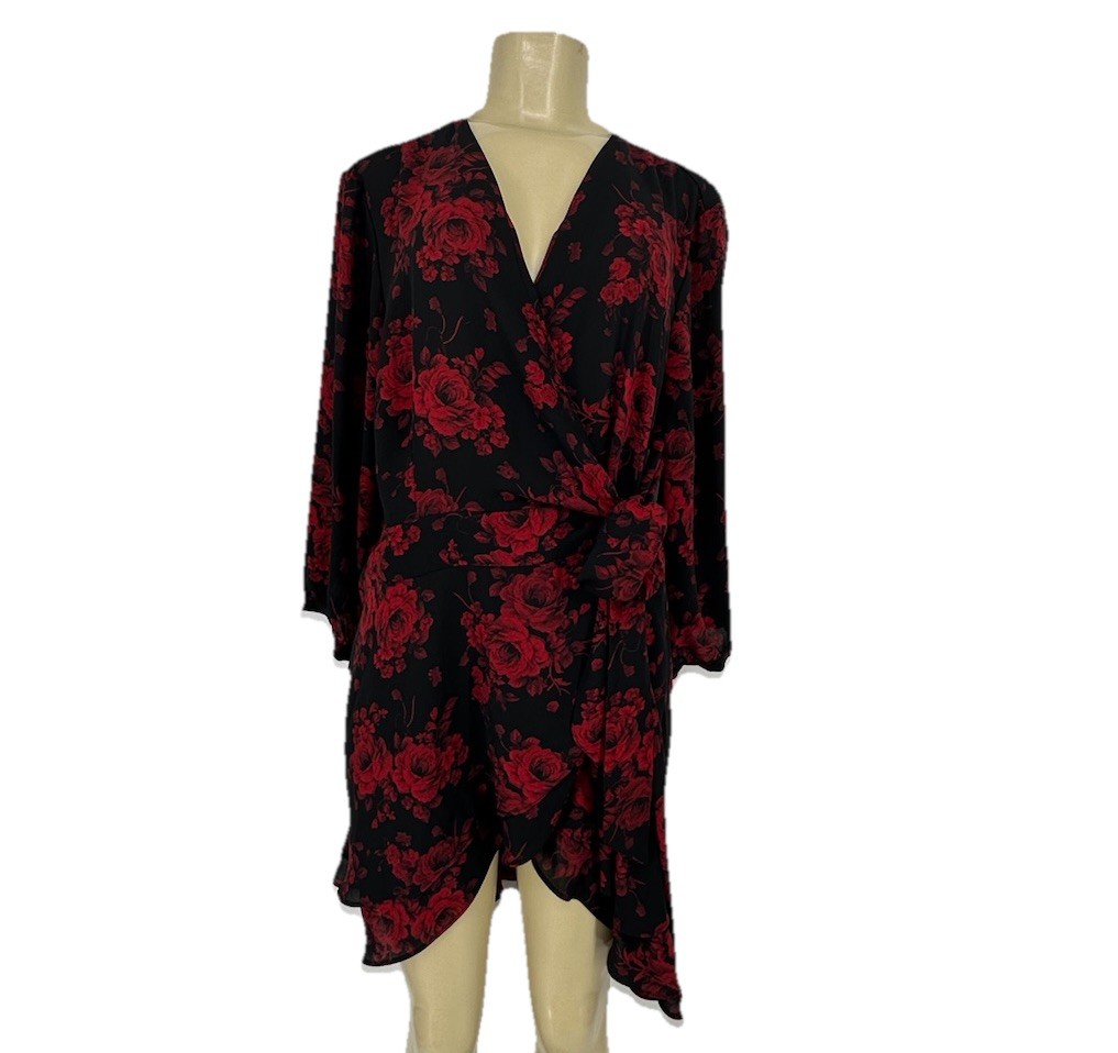 Torrid Plus Size 2X Women Georgette Wrap  Tunic Floral Blouse Tulip Hem 51-26