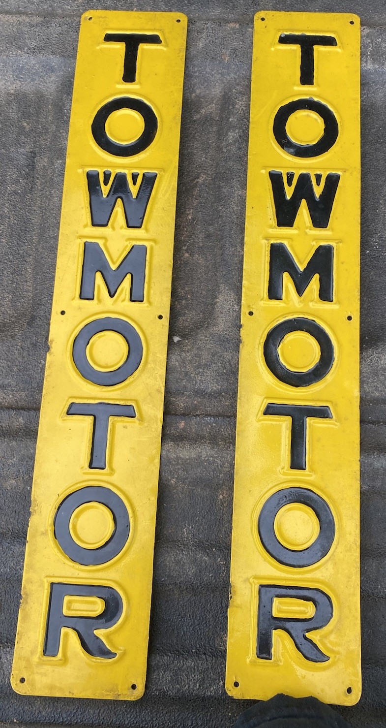 Vintage 1940S-50S Industrial Vertical Towmotor Signs 3X 17.5 Lot Of 2 Vintage 1940S-50S Industrial Vertical Towmotor Signs 3X 17.5 Lot Of 2