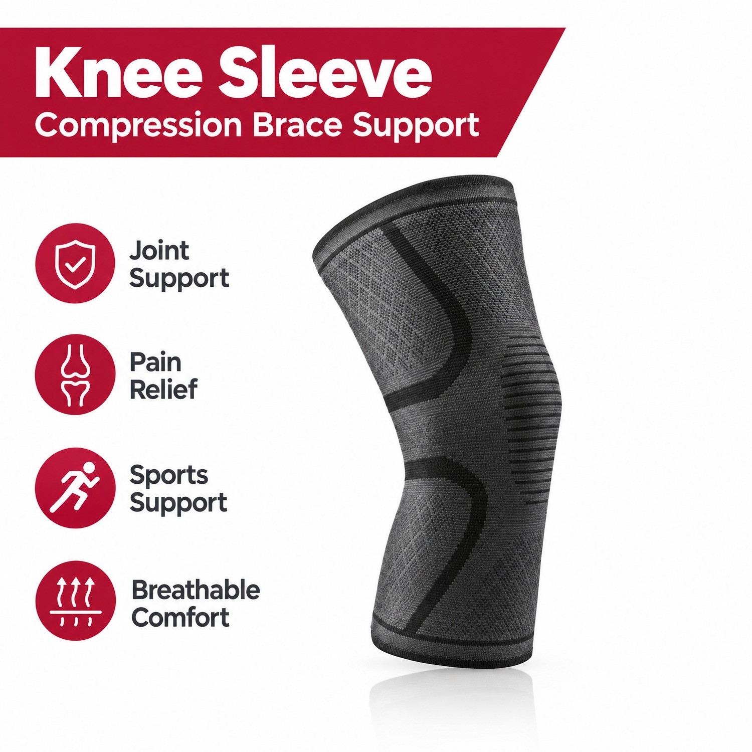 Knee Sleeve Compression Brace Support For Sport Joint Pain Arthritis Relief USA