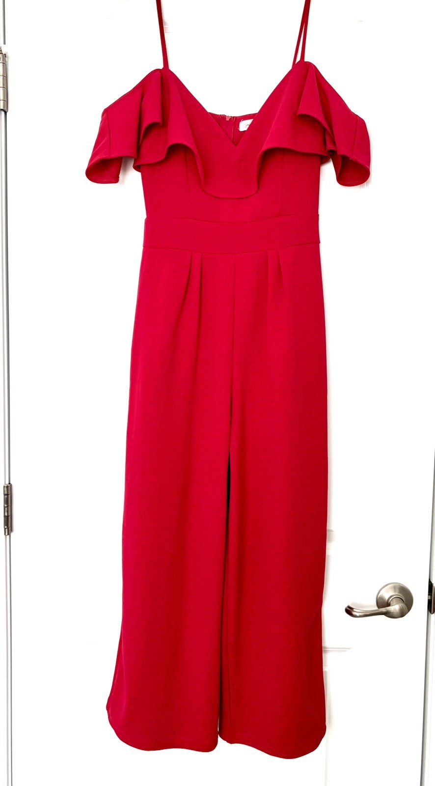 Emerald Sundae Red Off The Shoulders Sweetheart Neck Jumpsuit Juniors Size 5