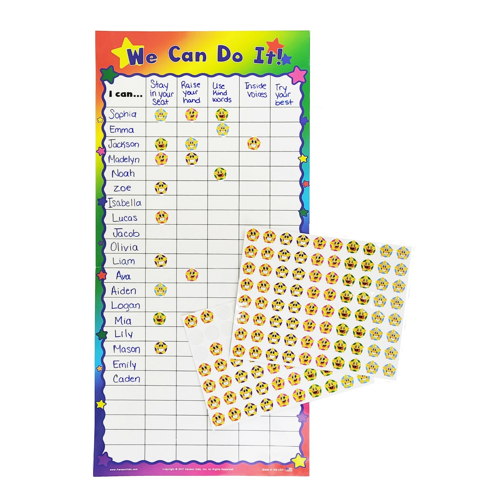 We Can Do It Customizable Dry Erase Incentive Chart with Cling Stars Kenson