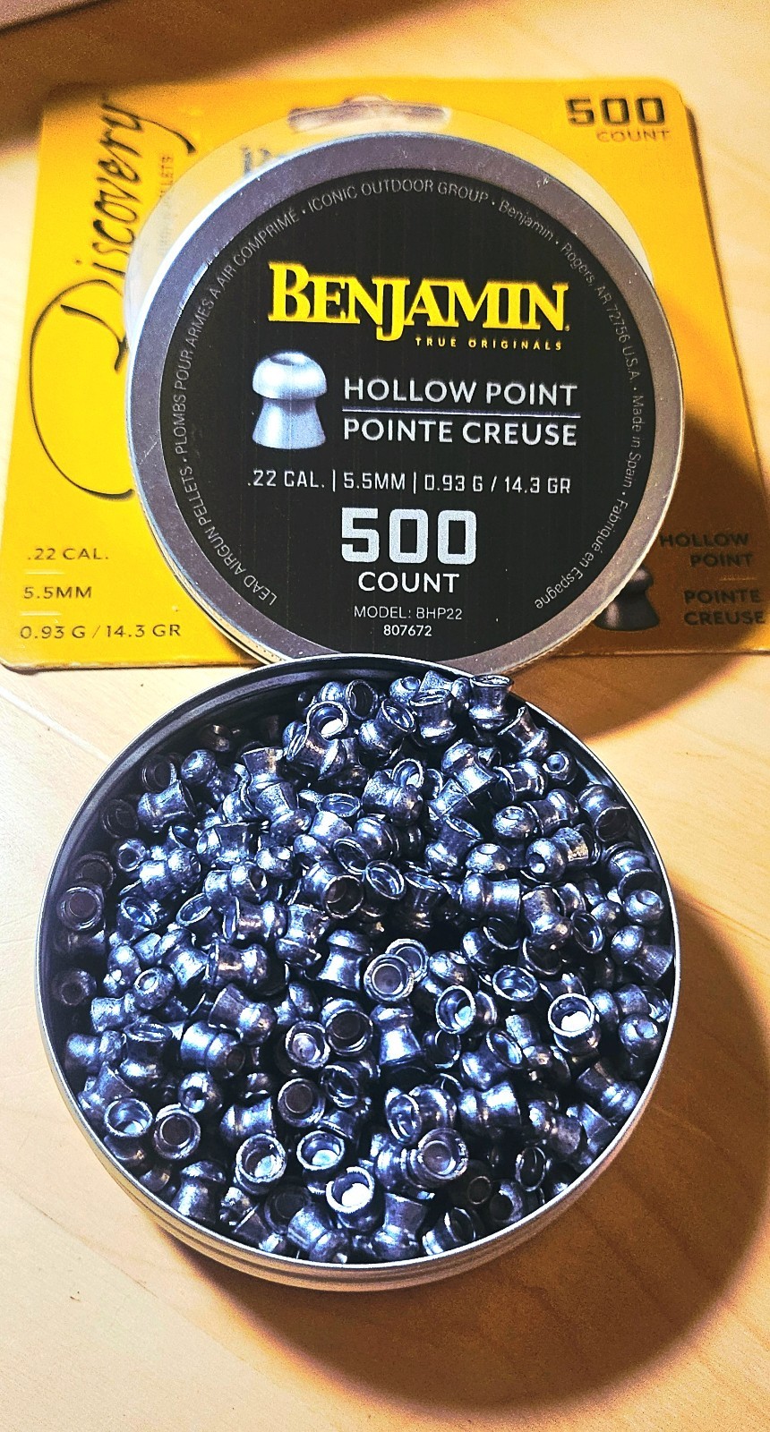 Benjamin Crosman Hollow Point Pellets .22 Cal 500 count BHP22 14.3 gr Spain Benjamin Crosman Hollow Point Pellets .22 Cal 500 count BHP22 14.3 gr Spain
