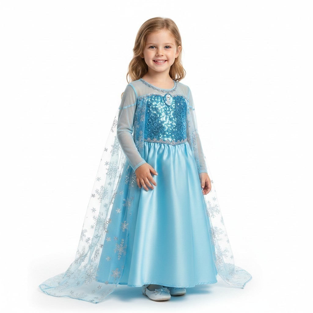 Little Girls 3T Frozen Blue Elsa Princess Gown Dress Kids Halloween Costume 