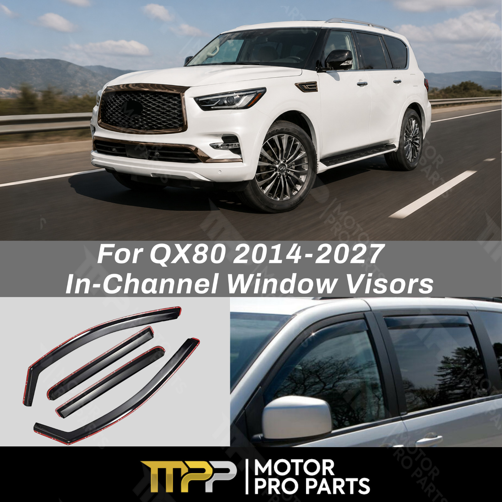 In-Channel Rain Guards Window Visors Vent Deflectors For 2014-2027 Infiniti QX80