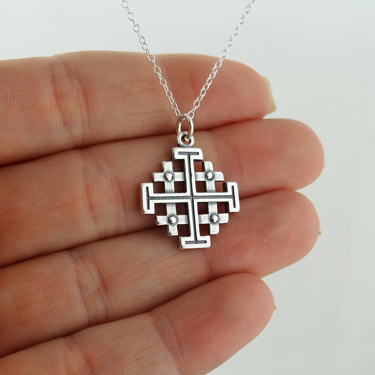 Jerusalem Cross Necklace - 925 Sterling Silver - Five-fold Pendant Symbol Potent Jerusalem Cross Necklace - 925 Sterling Silver - Five-fold Pendant Symbol Potent
