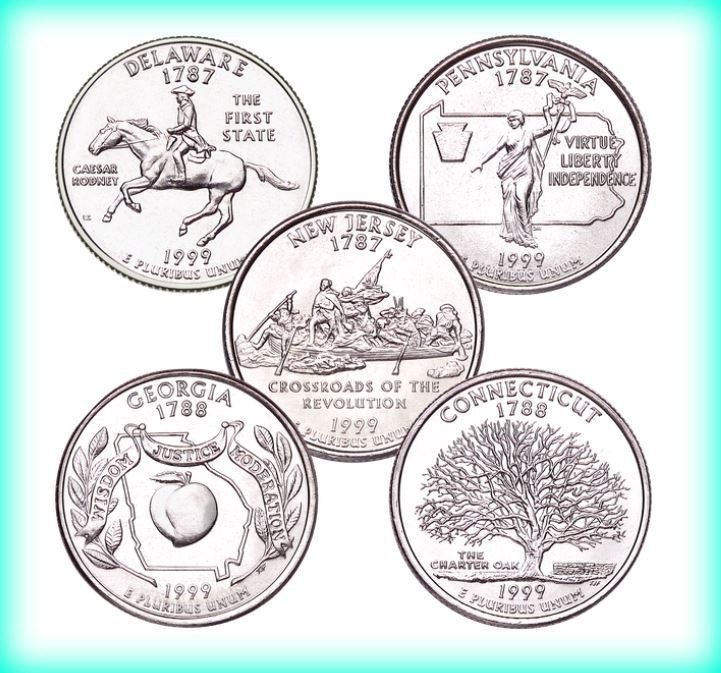 1999 P State Quarters ~ 5 Coin Set ~ BU Uncirculated Mint State 25c Collectible