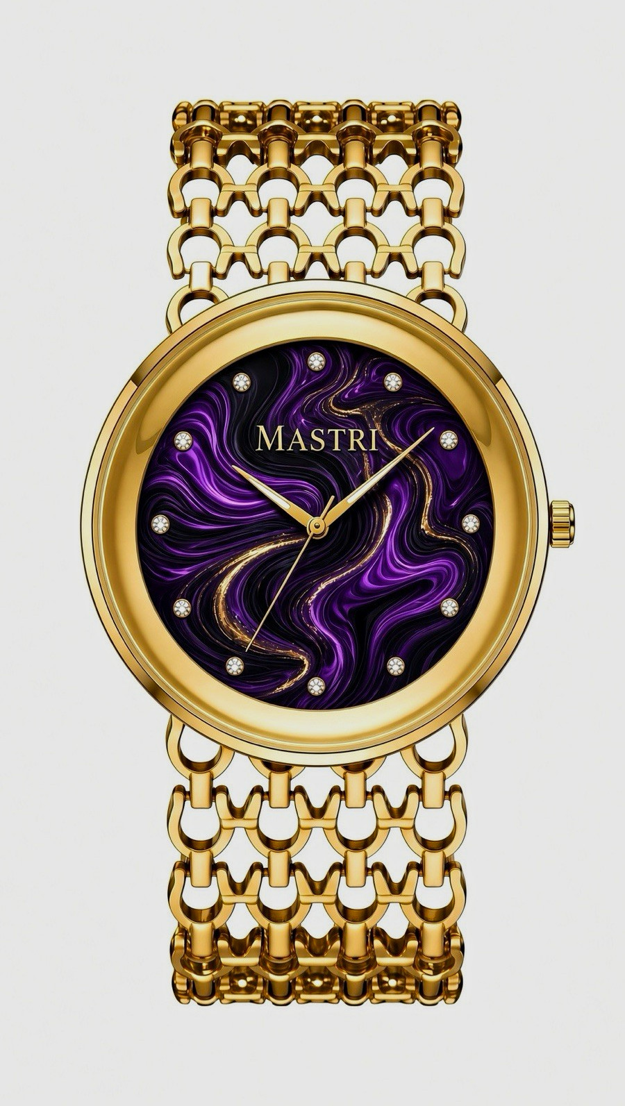 MASTRI Women’s Gold-Tone Quartz Bracelet Watch Purple/Black Dial Diamond Markers MASTRI Women’s Gold-Tone Quartz Bracelet Watch Purple/Black Dial Diamond Markers