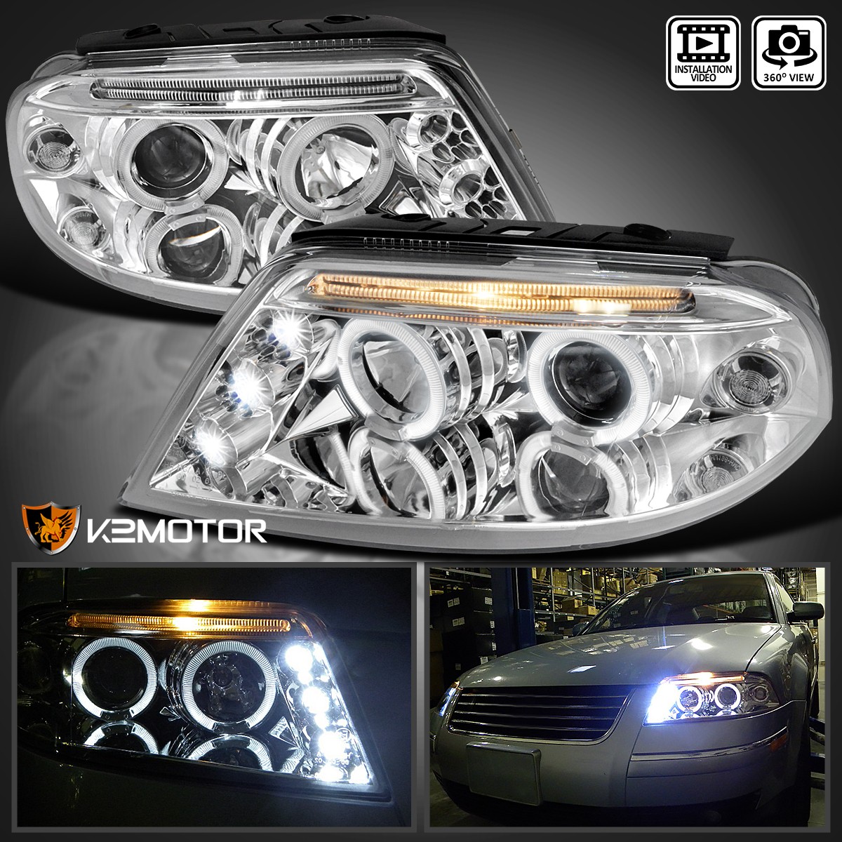 Fits 2001-2005 VW Passat LED Halo Projector Headlights Headlamps Left+Right Fits 2001-2005 VW Passat LED Halo Projector Headlights Headlamps Left+Right