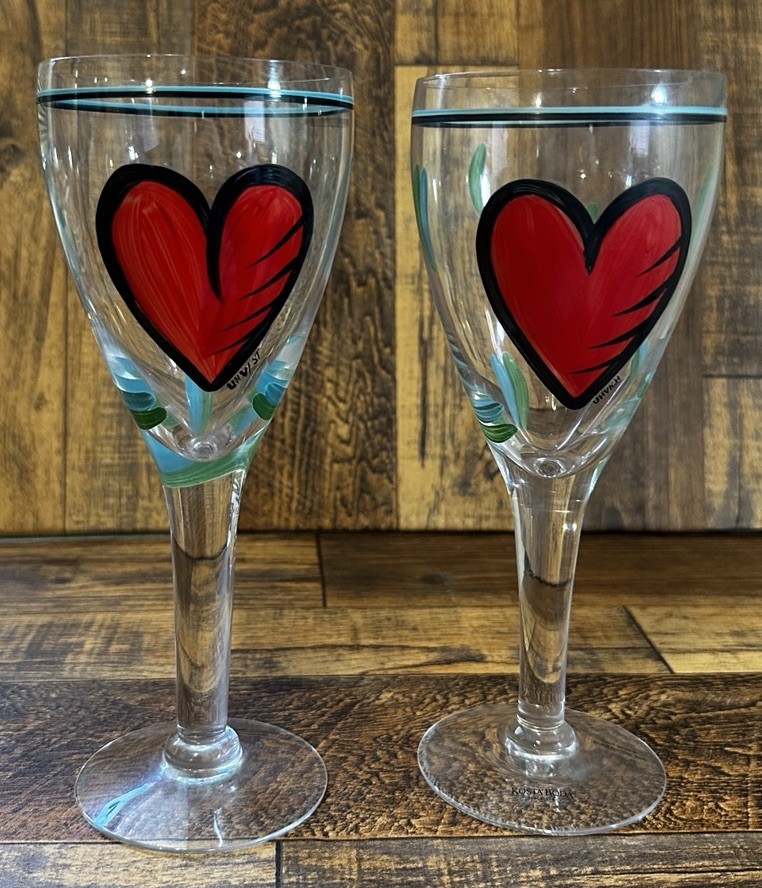 KOSTA BODA ULRICA HYDMAN VALLIEN WINE GLASS HAND PAINTED SIGNED KOSTA BODA ULRICA HYDMAN VALLIEN WINE GLASS HAND PAINTED SIGNED
