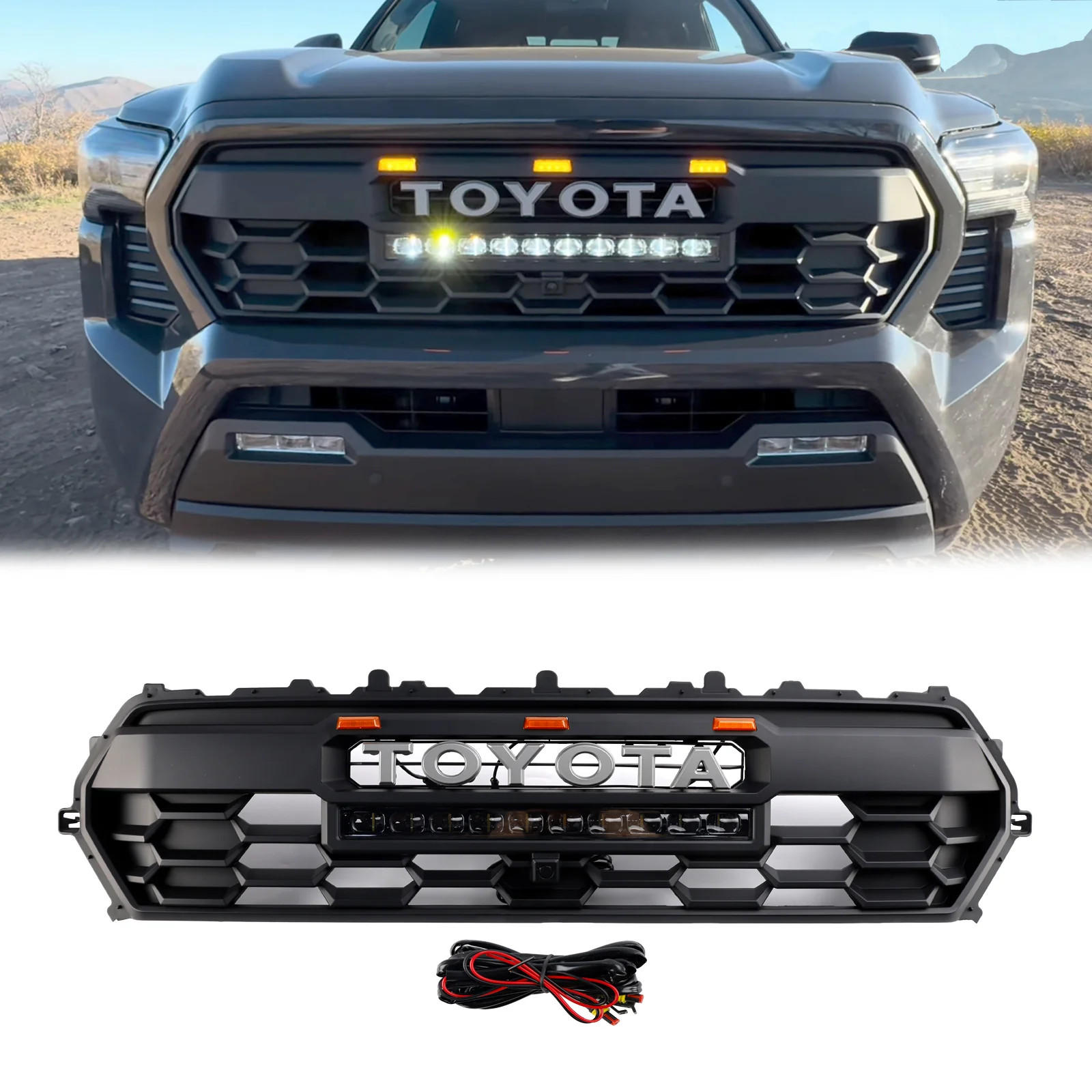 For 2024 2025 2026 TACOMA Front Bumper Grille Black Grill With 3LEDs & Light bar For 2024 2025 2026 TACOMA Front Bumper Grille Black Grill With 3LEDs & Light bar