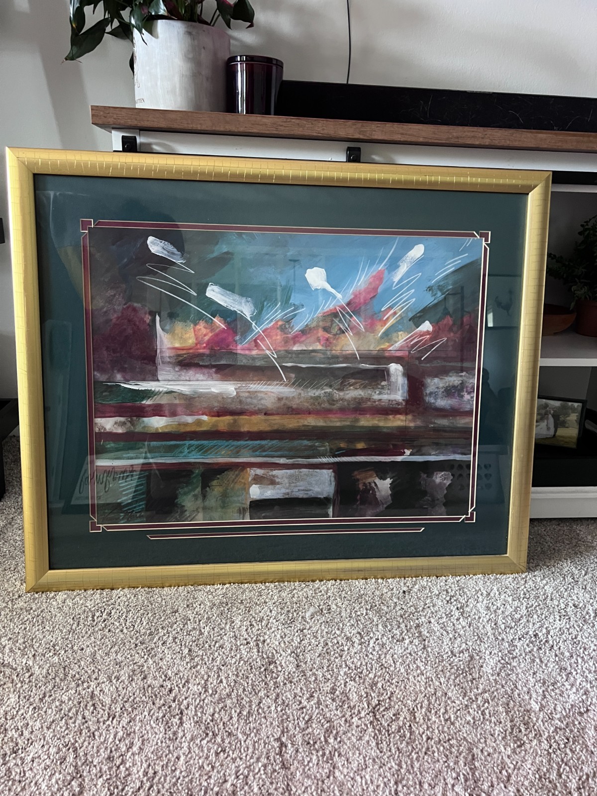 Vintage Vanguard Studios Abstract Painting - Hand Painted, Signed & Framed