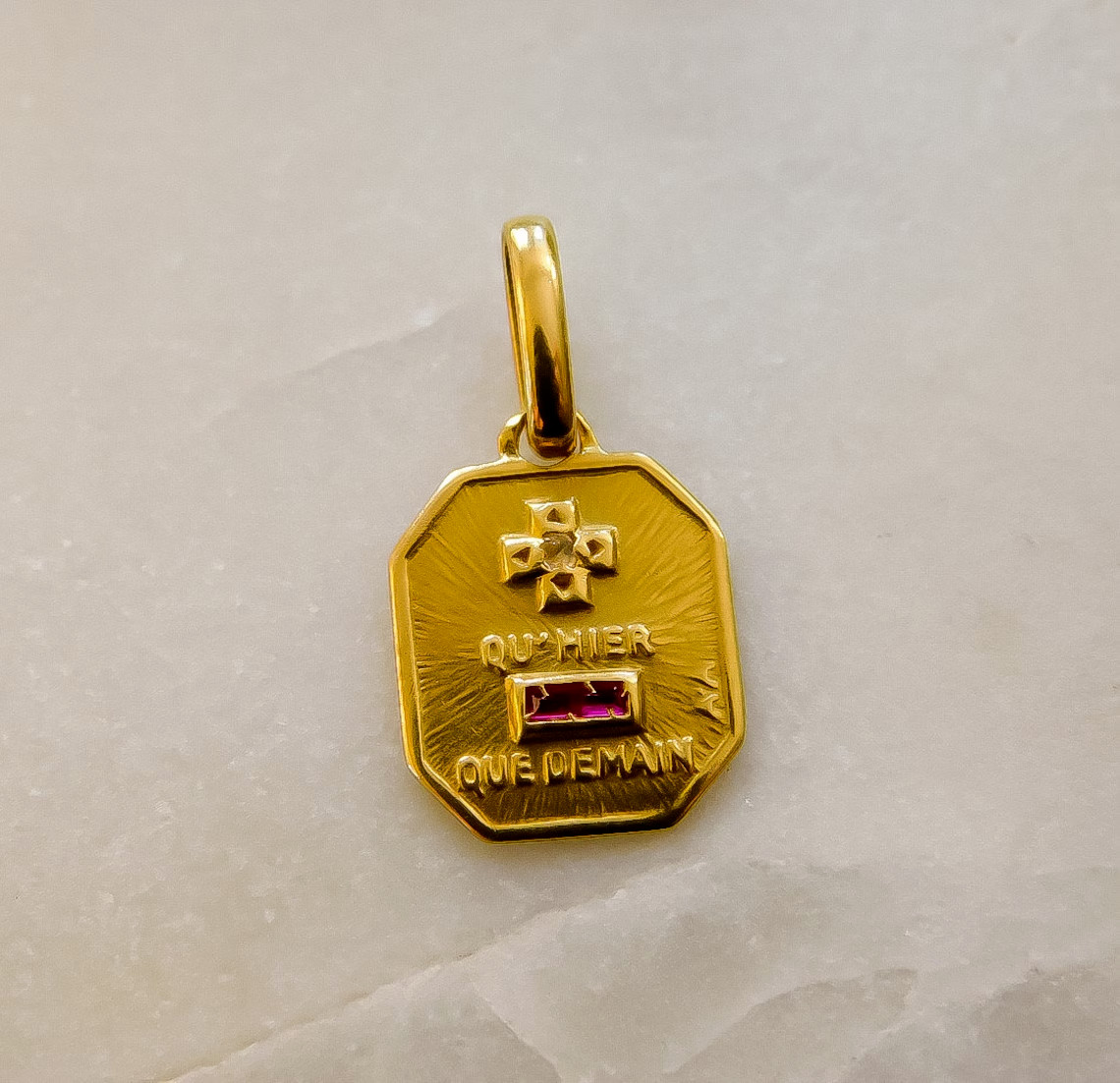 French Medal of Love Augis Shield Charm Pendant 14k Yellow Gold Plated French Medal of Love Augis Shield Charm Pendant 14k Yellow Gold Plated