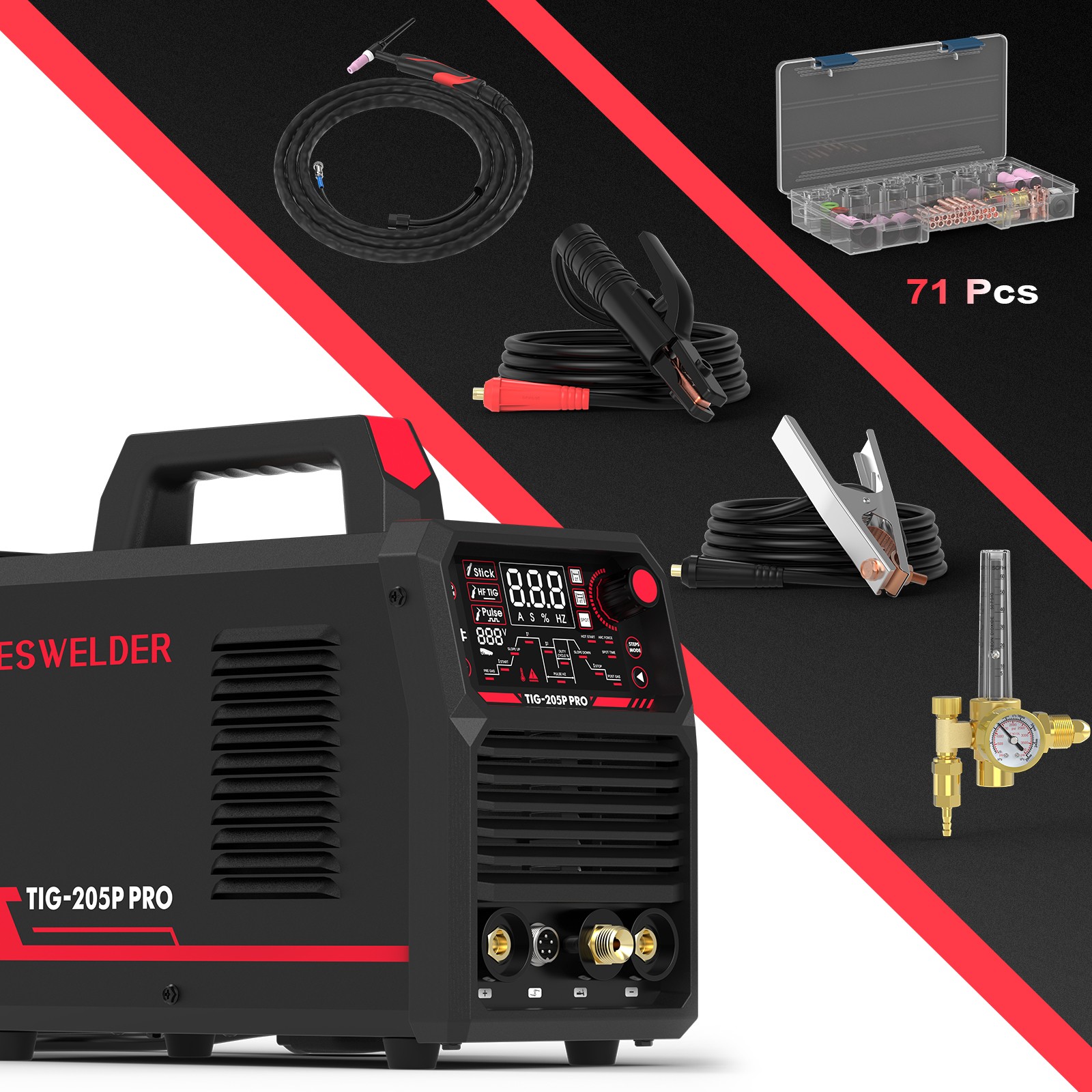 YESWELDER TIG-205P 205A TIG Welder with Torch Kit & Regulator, 110V/220V