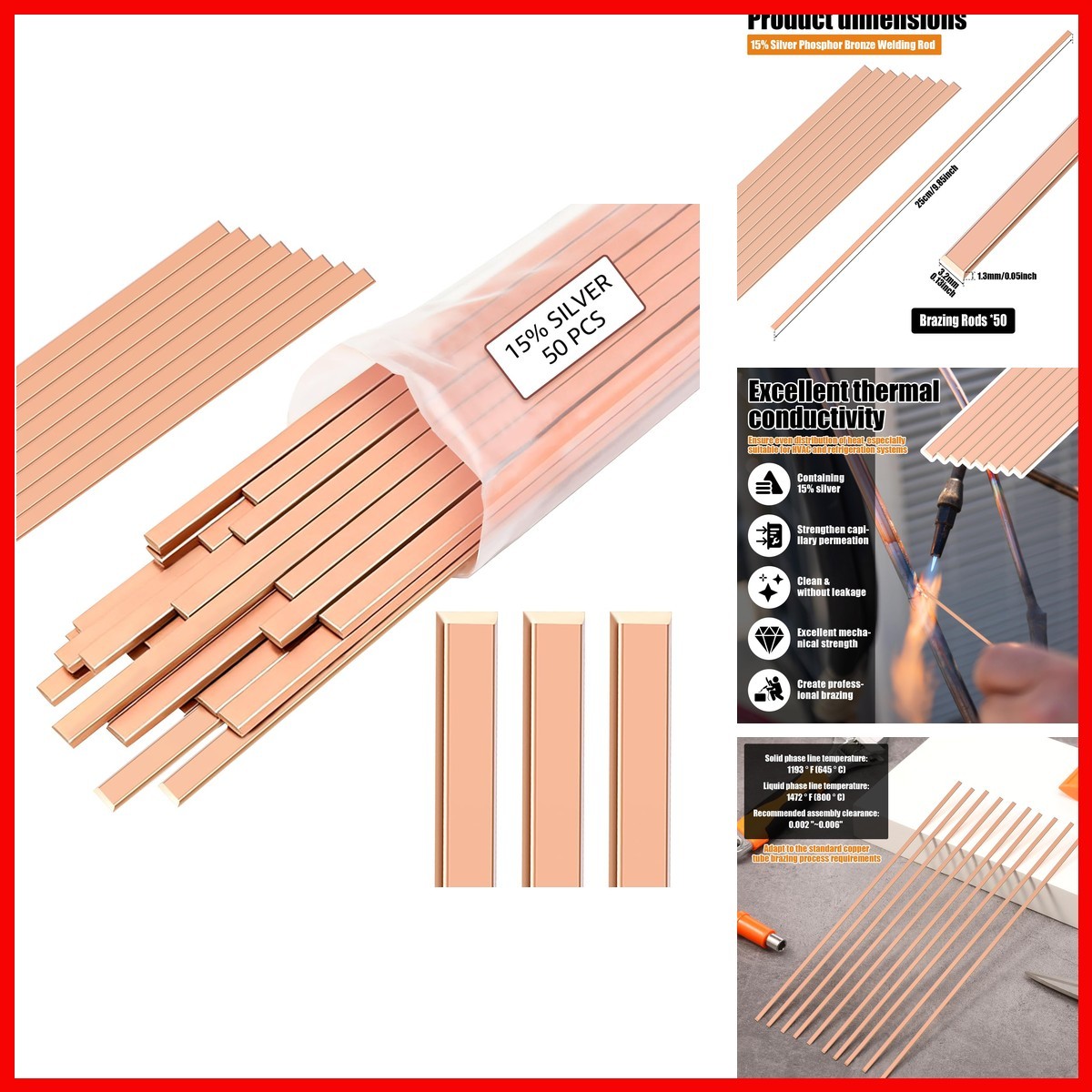 HGQiviut 50 Sticks 15% Silver Brazing Rods AWS BCuP-5 15% Silver Solder Phos HGQiviut 50 Sticks 15% Silver Brazing Rods AWS BCuP-5 15% Silver Solder Phos