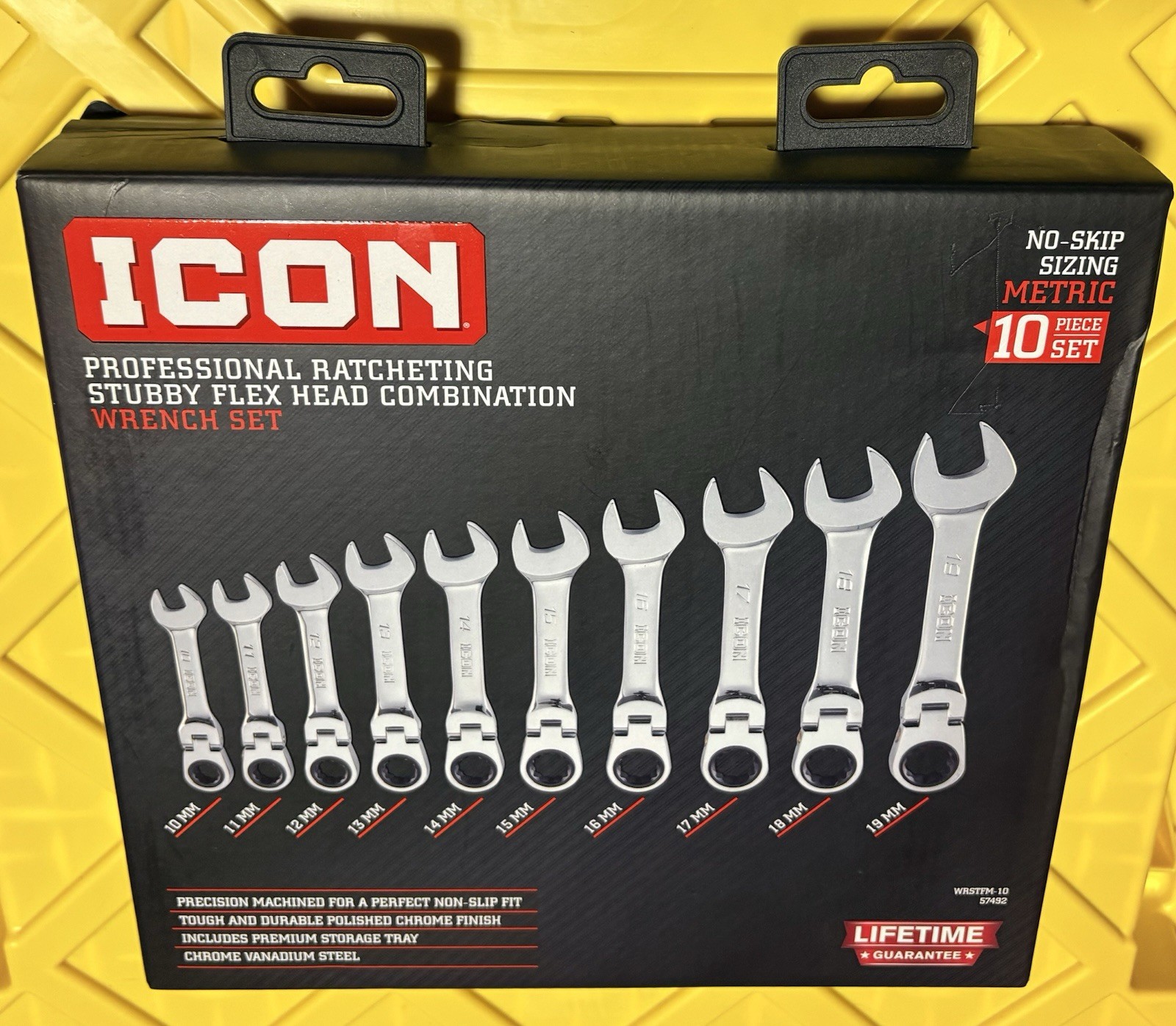 ICON WRSTFM-10 10 Piece Ratcheting Stubby Flex Head Wrench Set Metric 10-19mm