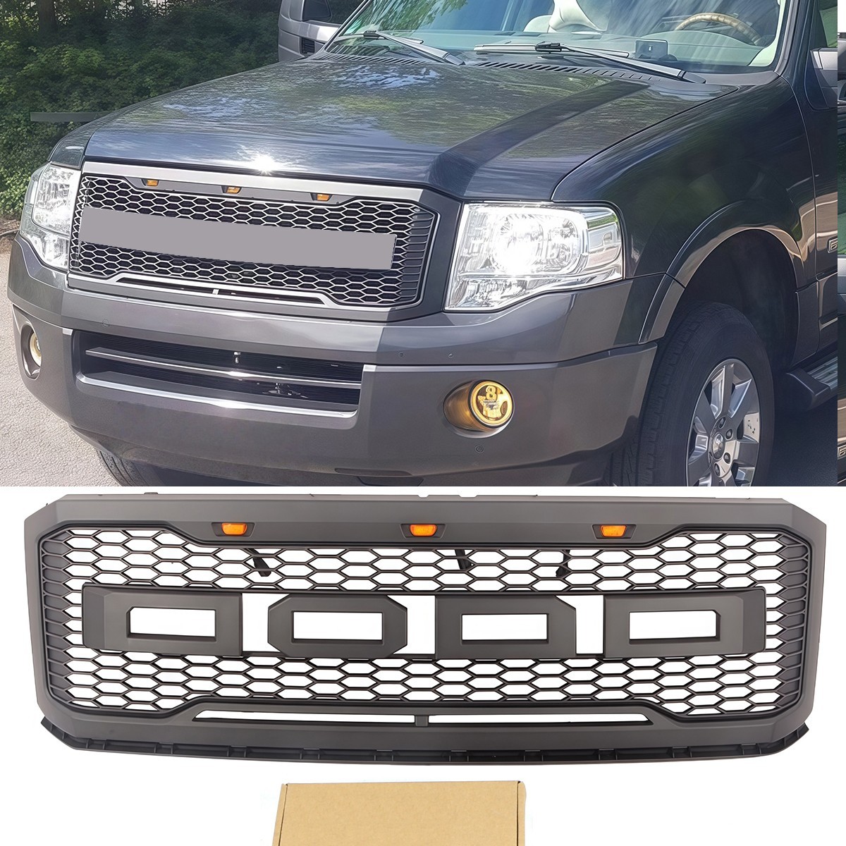 Black Front Grille Fits For Ford Expedition 2007-2014 Upper Grill With LED Light Black Front Grille Fits For Ford Expedition 2007-2014 Upper Grill With LED Light