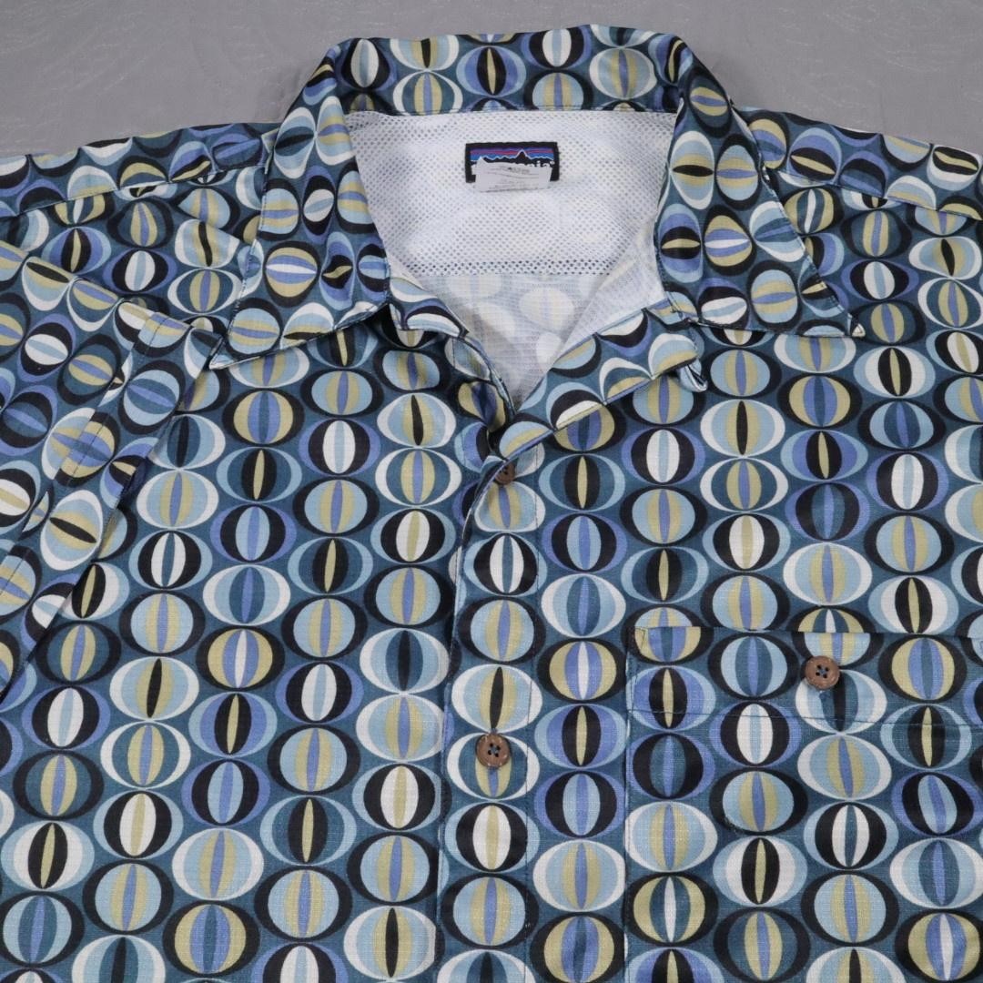 VTG Patagonia Inyo Rhythm Button Shirt Geometric Mens Large Blue Polyester Loop
