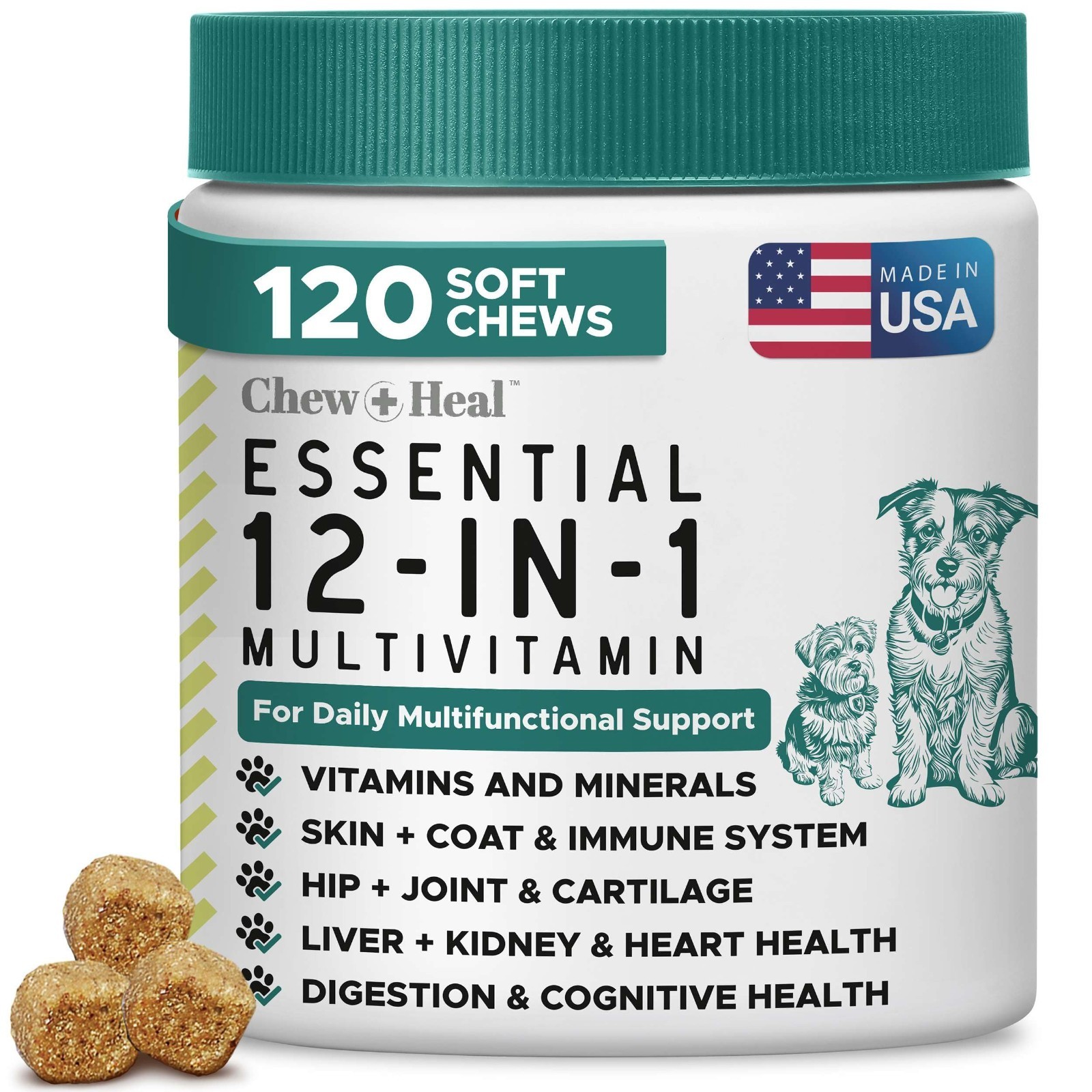 12-in-1 Dog Vitamin Chews, 120 Count - All-in-One Supplement for Seniors & Puppi 12-in-1 Dog Vitamin Chews, 120 Count - All-in-One Supplement for Seniors & Puppi