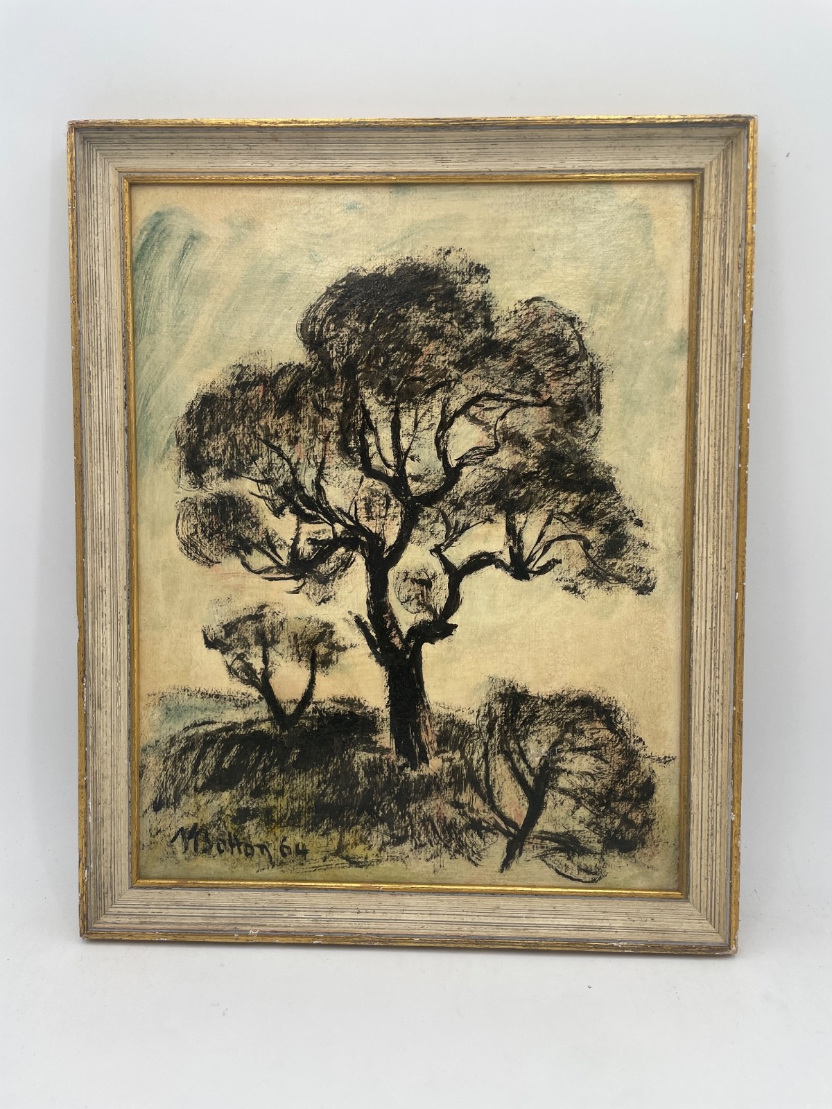 1964 French School Landscape Black Trees Oil Painting MARCELLE BOTTON Signed 1964 French School Landscape Black Trees Oil Painting MARCELLE BOTTON Signed