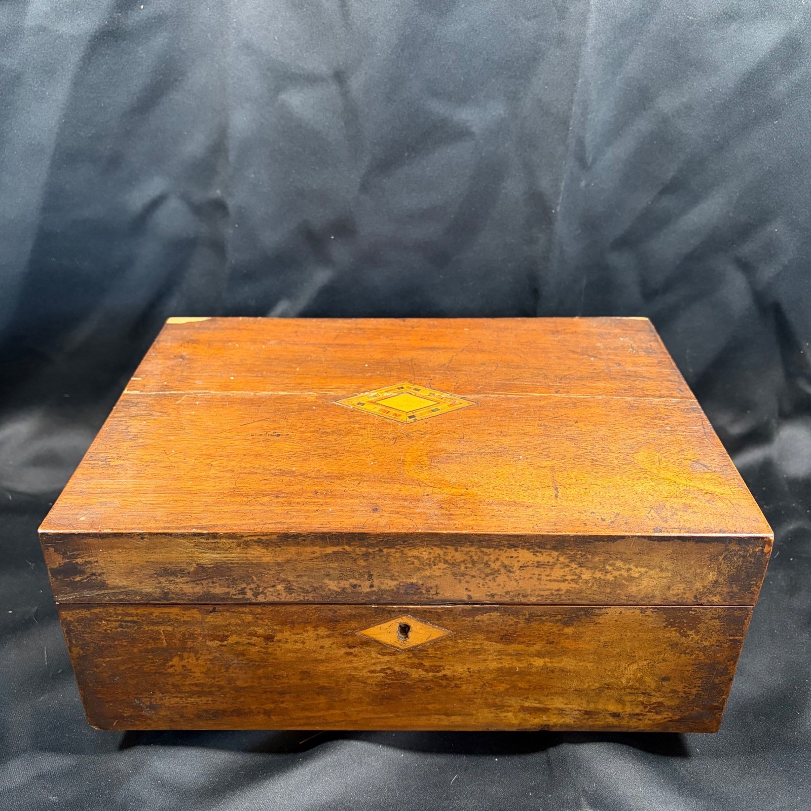Antique Victorian Tunbridge Ware Walnut Writing Slope Lap Desk Inlay Box 19th C