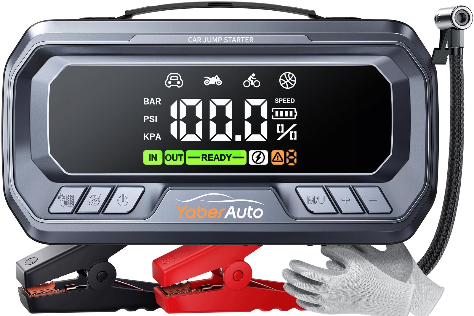 YaberAuto 12-in-1 Jump Starter with Air Compressor 8000A 160PSI 8000A, Black YaberAuto 12-in-1 Jump Starter with Air Compressor 8000A 160PSI 8000A, Black
