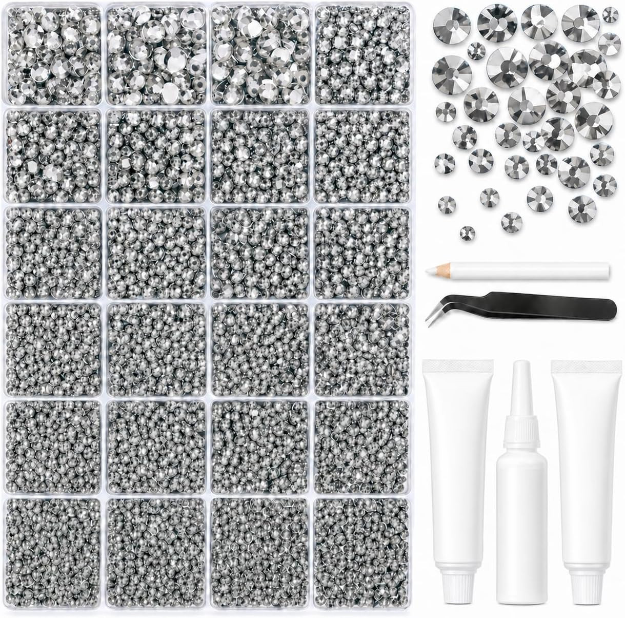 32000Pcs Clear Silver Rhinestones for Bedazzling Kit,Mix Sizes Silver Clear 32000Pcs Clear Silver Rhinestones for Bedazzling Kit,Mix Sizes Silver Clear