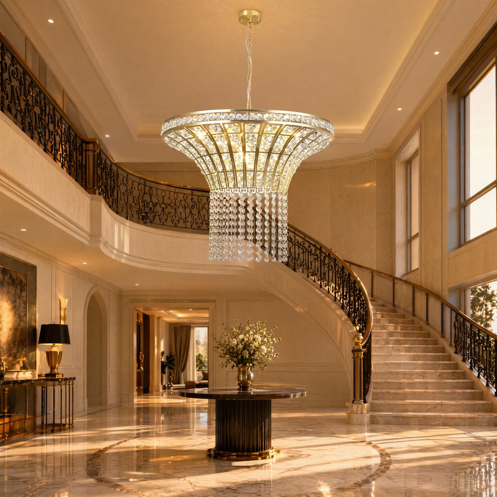 24'' Modern Crystal Chandelier Elegant Gold LED Pendant 8 Light Kitchen Fixture