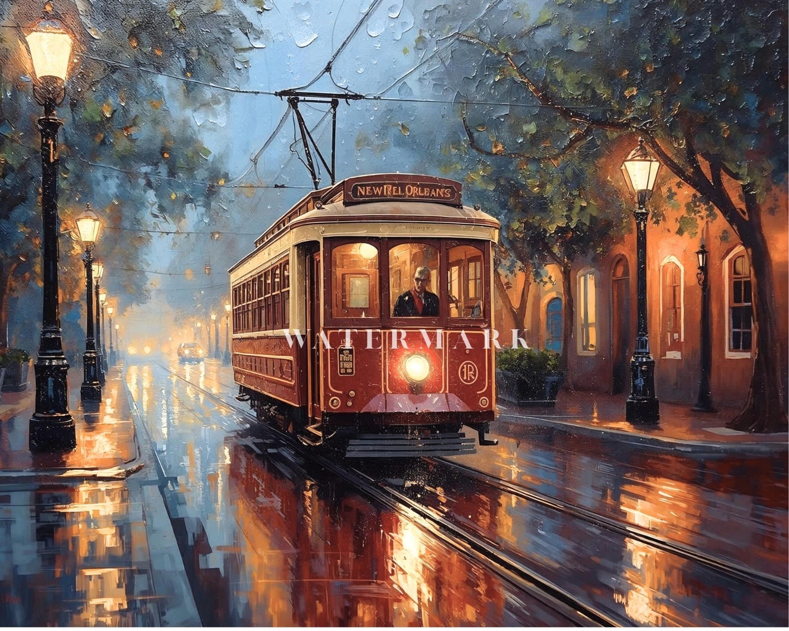 New Orleans Streetcar Oil Painting Print French Quarter Wall Art NOLA Decor